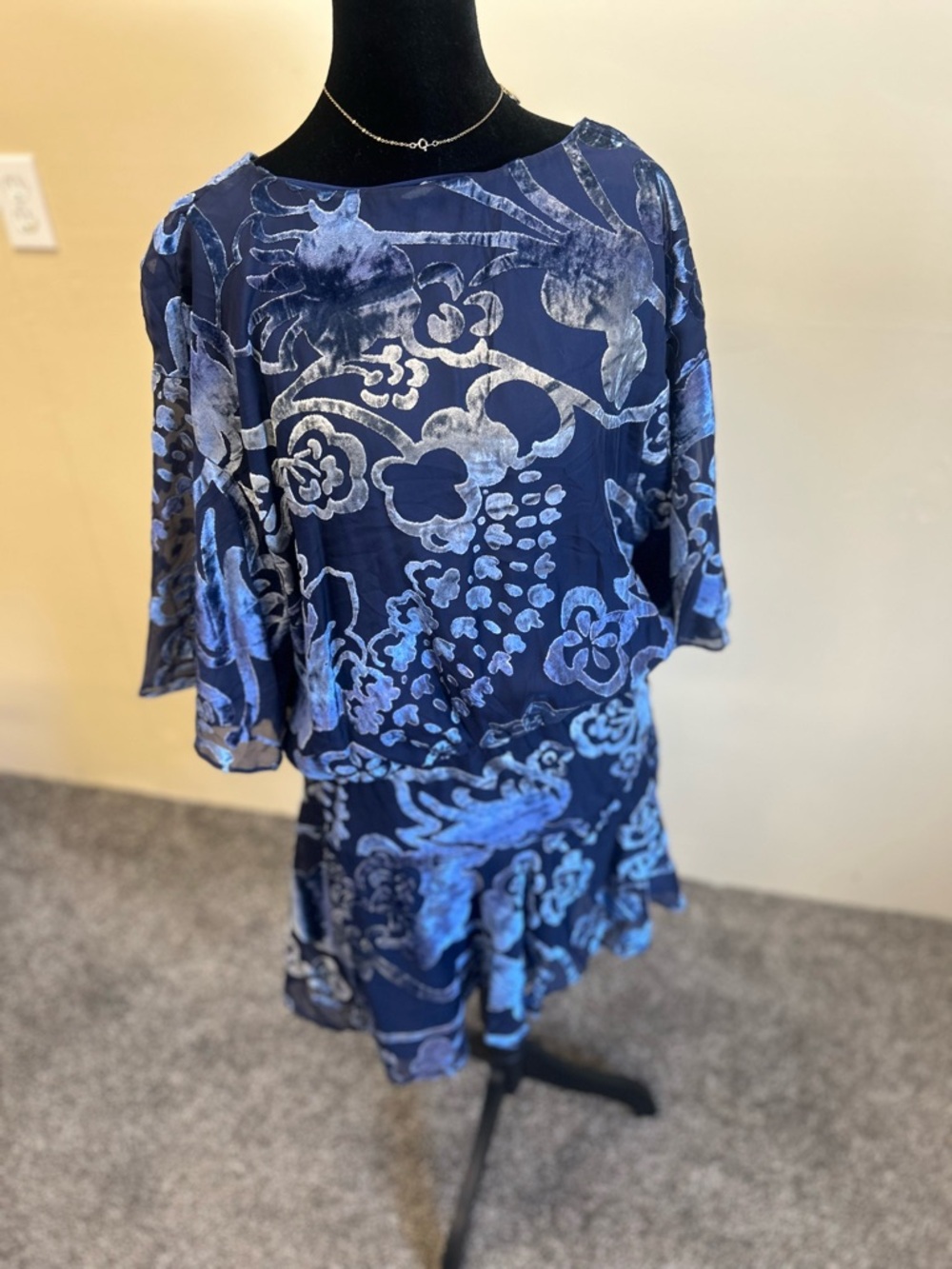 Free People Manuka Burnout Mini Navy Velvet Texture Dress - Picture 5 of 14